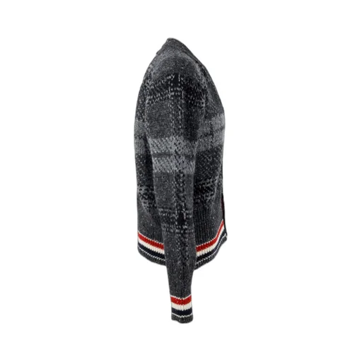 Checkered Button-Up Knit Cardigan