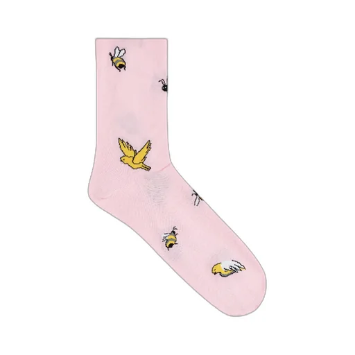 Birds And Bees Intarsia Mid-Calf Socks