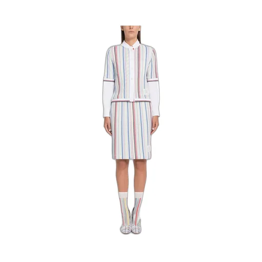 Striped Short-Sleeve Knitted Cardigan