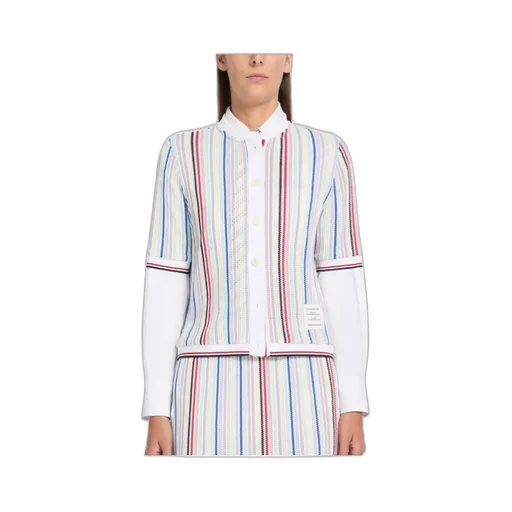 Striped Short-Sleeve Knitted Cardigan