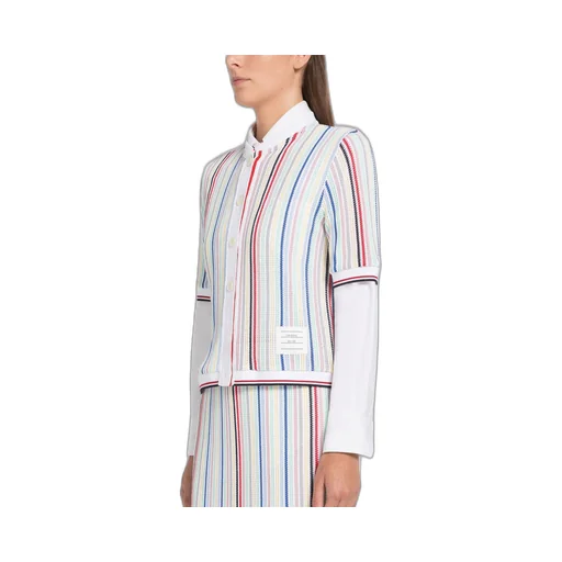 Striped Short-Sleeve Knitted Cardigan