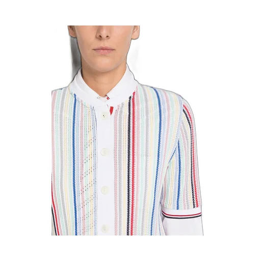 Striped Short-Sleeve Knitted Cardigan