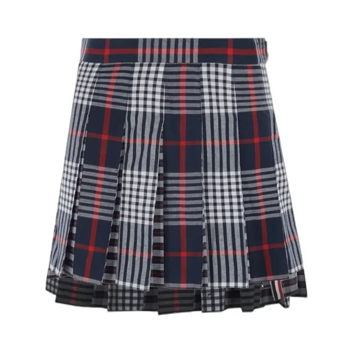 Checked Pleated Asymmetrical Skirt