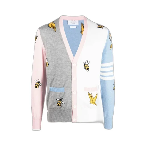 Birds And Bees-Print Knitted Cardigan