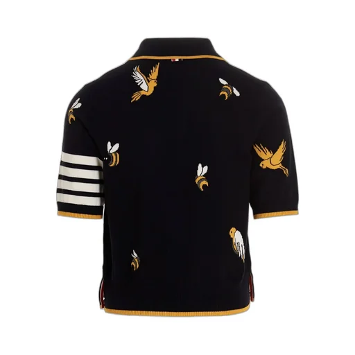 4-Bar Birds Bee Intarsia-Knitted Polo Shirt