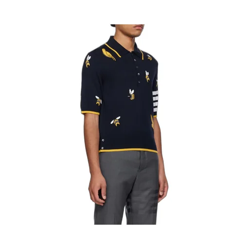 4-Bar Birds Bee Intarsia-Knitted Polo Shirt