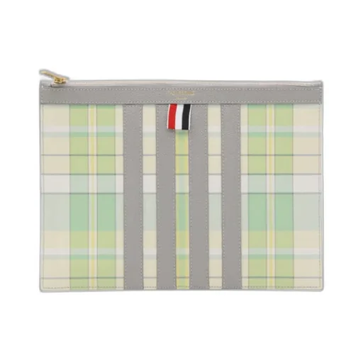 Plaid-Checked Printed Zipped Clutch Bag
