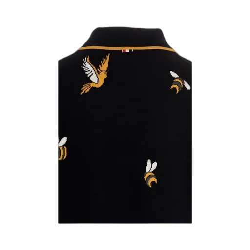 4-Bar Birds Bee Intarsia-Knitted Polo Shirt