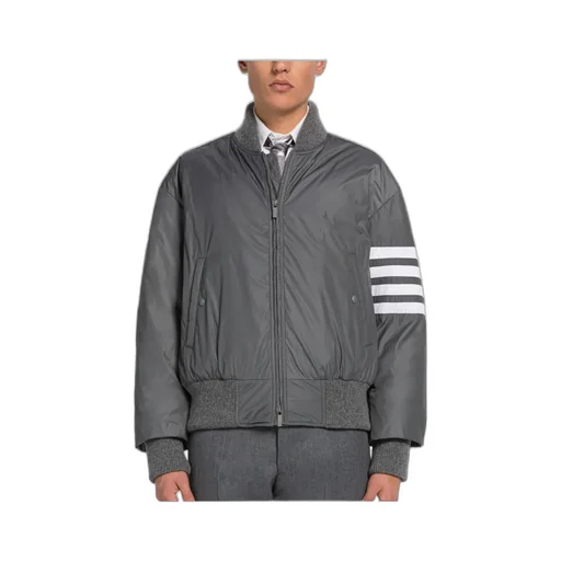 4-Bar Striped Zipped Bomber Jacket