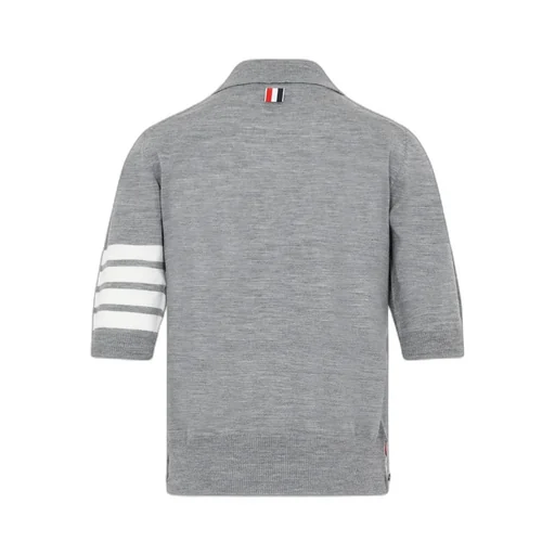 Four Striped Buttoned Knit Polo Shirt