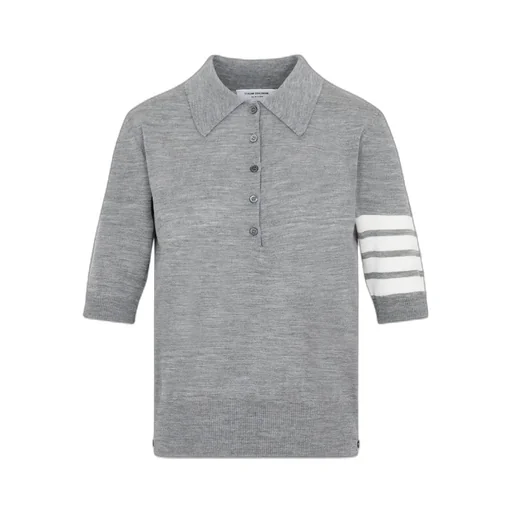 Four Striped Buttoned Knit Polo Shirt