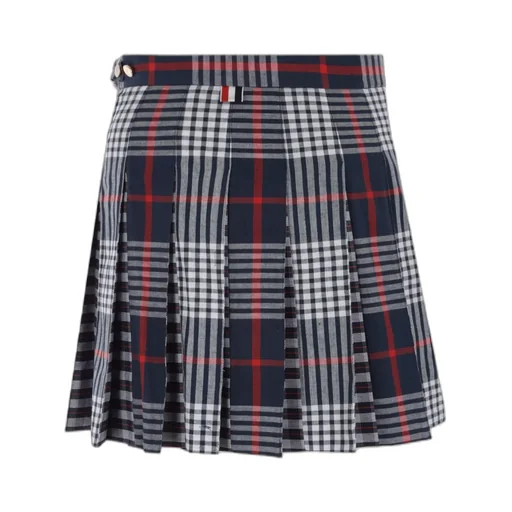Checked Pleated Asymmetrical Skirt