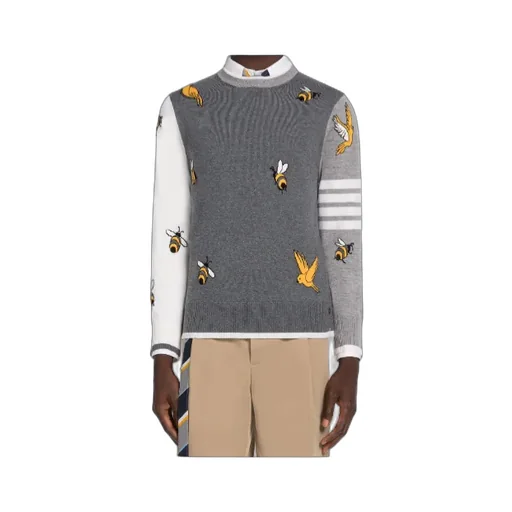 Bird And Bee Intarsia 4-Bar Stripe Sweater