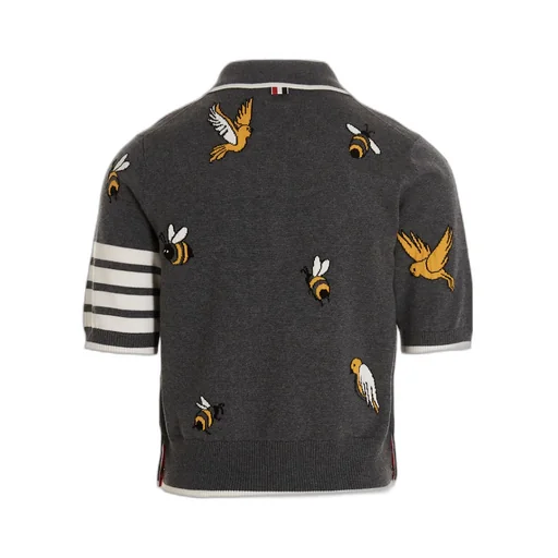 4-Bar Birds Bee Intarsia-Knitted Polo Shirt