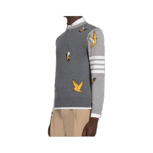 Bird And Bee Intarsia 4-Bar Stripe Sweater