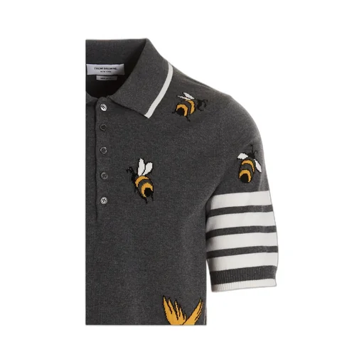 4-Bar Birds Bee Intarsia-Knitted Polo Shirt