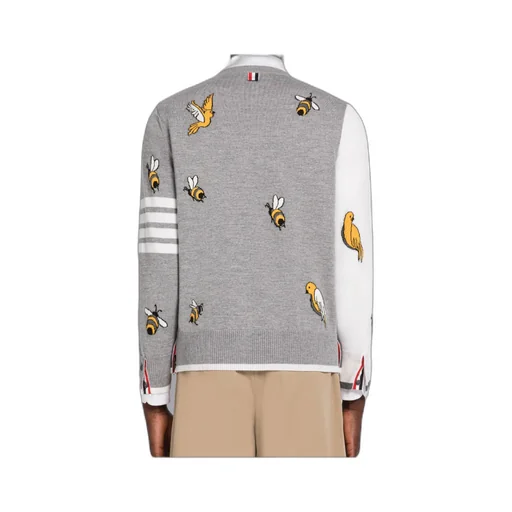 Bird And Bee Intarsia 4-Bar Stripe Sweater