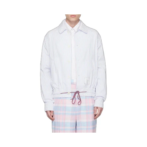 Striped Drawstring Waistband Shirt Jacket