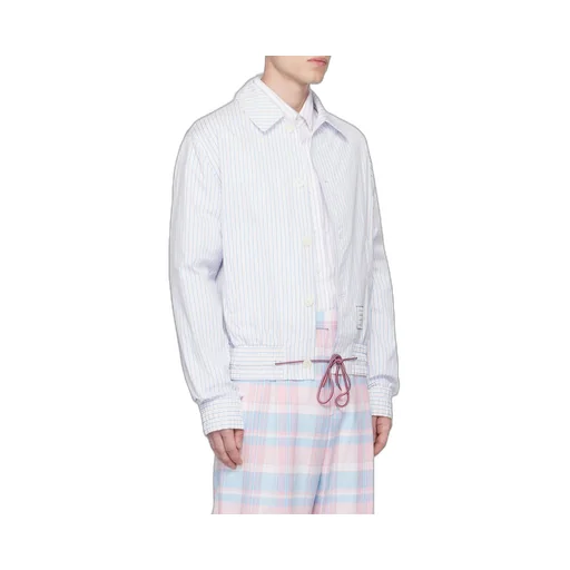Striped Drawstring Waistband Shirt Jacket
