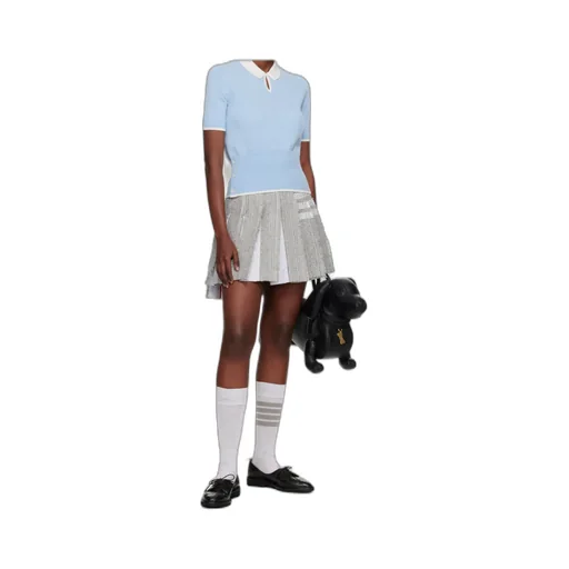 Ribbed-Knit Short-Sleeve Polo Top
