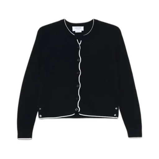 Crepe 4-Bar Crew Neck Cardigan