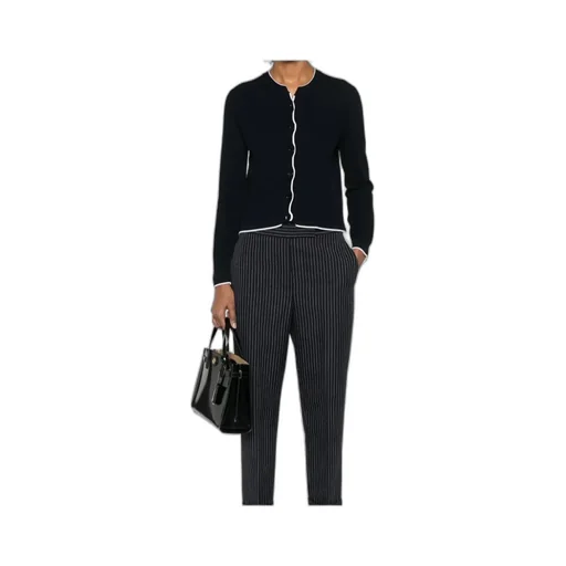 Crepe 4-Bar Crew Neck Cardigan