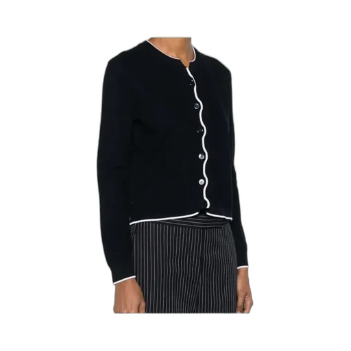 Crepe 4-Bar Crew Neck Cardigan