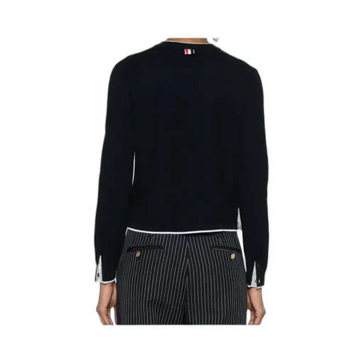 Crepe 4-Bar Crew Neck Cardigan