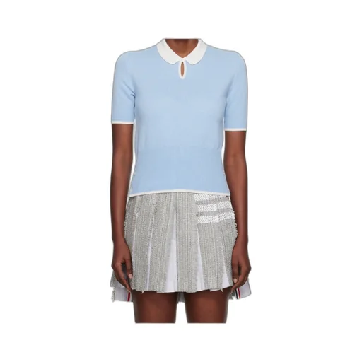 Ribbed-Knit Short-Sleeve Polo Top
