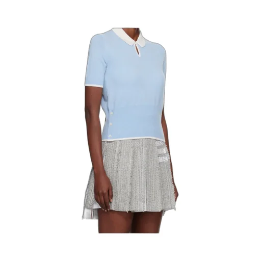 Ribbed-Knit Short-Sleeve Polo Top