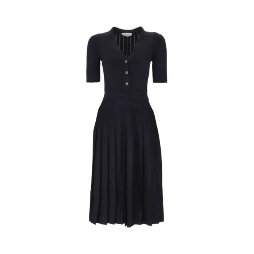 Button-Pleated Maxi Dress
