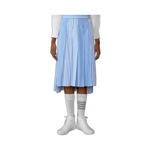 Pleated Striped Midi Skirt