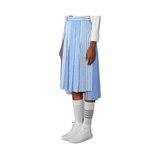Pleated Striped Midi Skirt