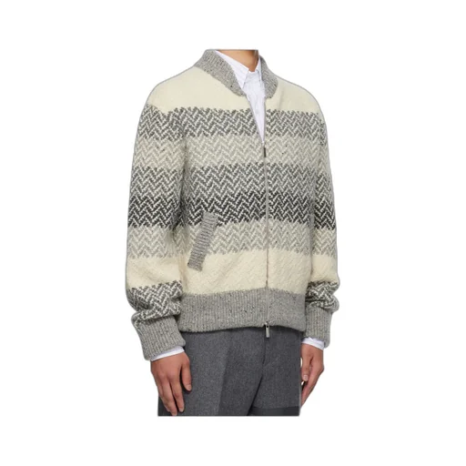 Striped Herringbone Jacquard Bomber Jacket