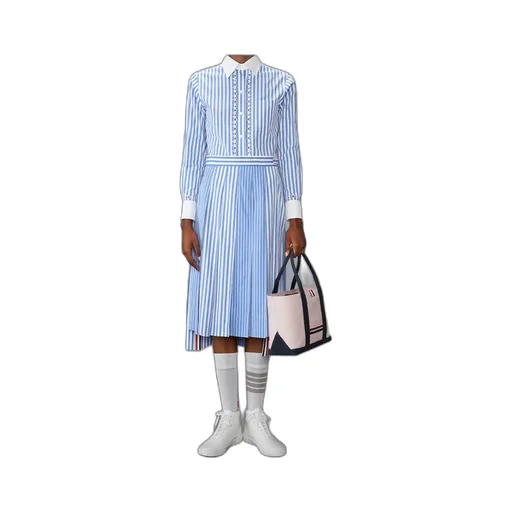 Pleated Striped Midi Skirt