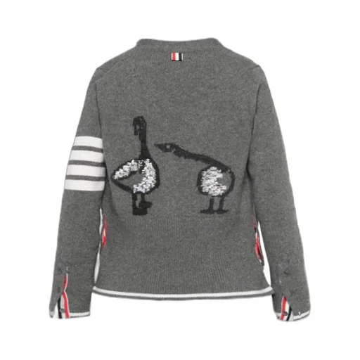 Geese-Intarsia 4 Bar Stripes Cardigan