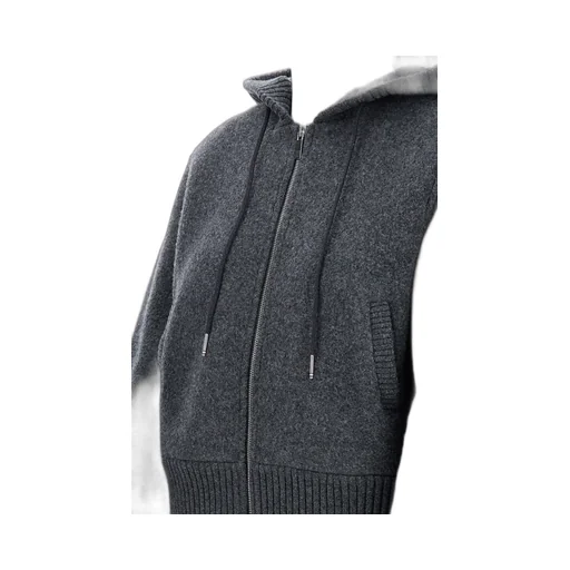 Zip-Up Drawstring Knitted Hoodie