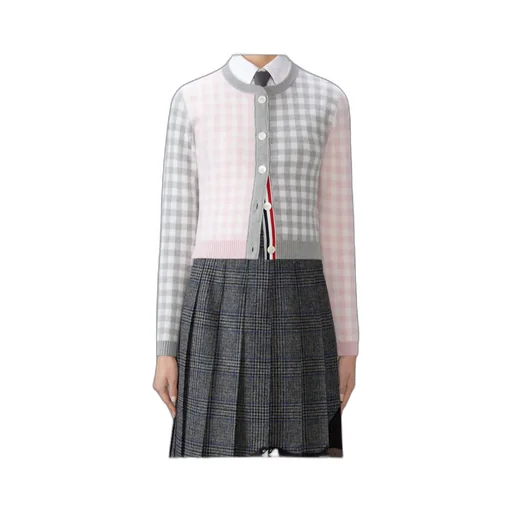 Gingham-Check Wool Cardigan
