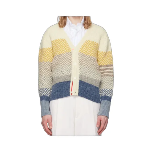 Stripe-Jacquard V-Neck Cardigan