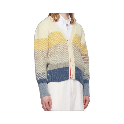Stripe-Jacquard V-Neck Cardigan