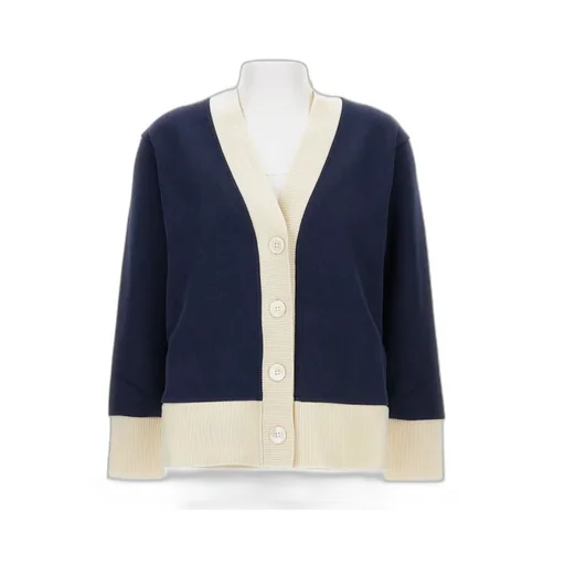 Contrasting-Trim V-Neck Cardigan