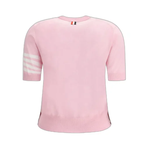 4 Bar Sheer Sleeved Fine-Knitted T-Shirt