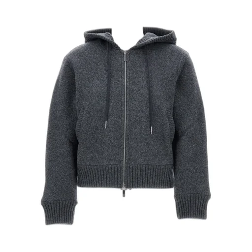 Zip-Up Drawstring Knitted Hoodie