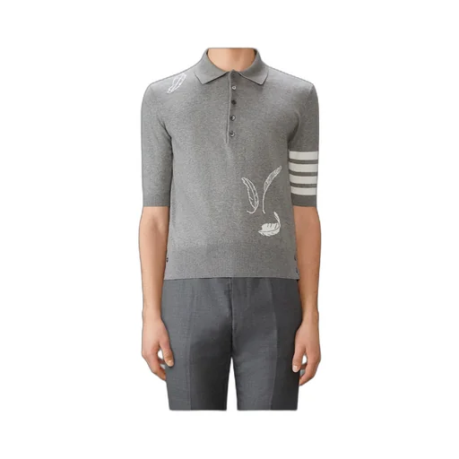 Feather-Intarsia Cotton Polo Shirt