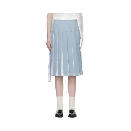 Denim Combo Dropped Back Pleated Skirt