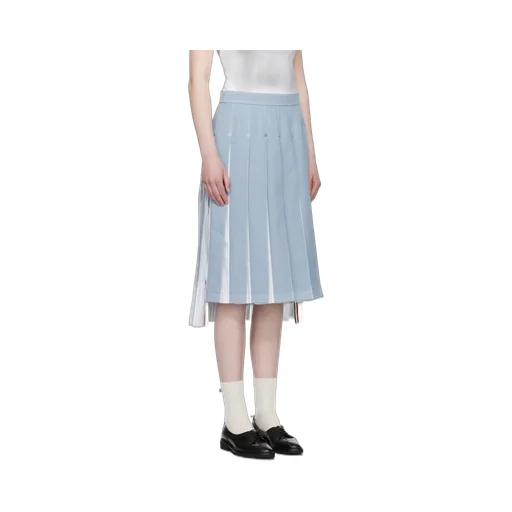 Denim Combo Dropped Back Pleated Skirt