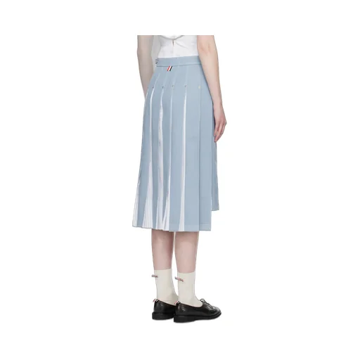 Denim Combo Dropped Back Pleated Skirt