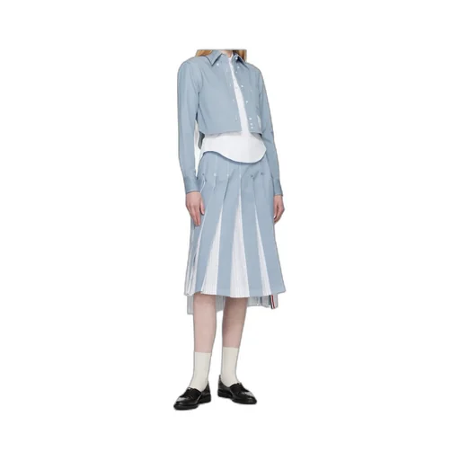 Denim Combo Dropped Back Pleated Skirt
