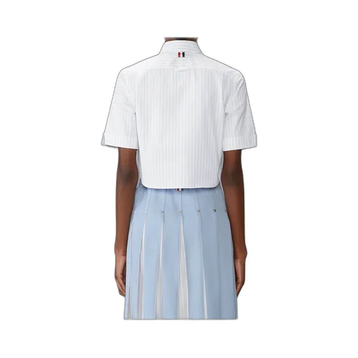 Pinstripe Poplin Cropped Short Sleeve Shirt