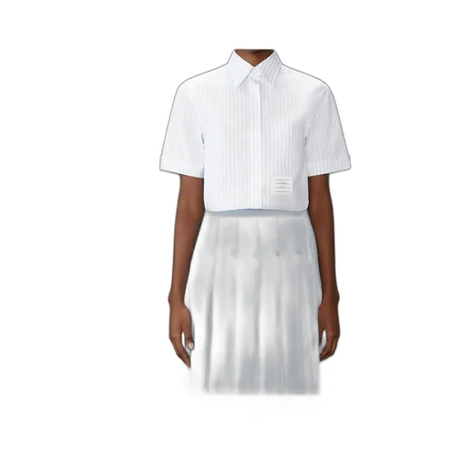 Pinstripe Poplin Cropped Short Sleeve Shirt